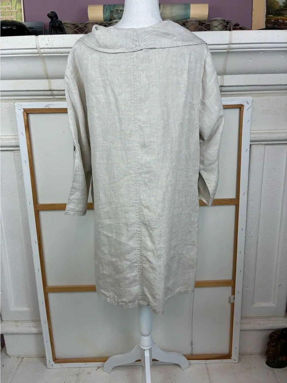 Relaxed Linen Tunic w-Draped Cowl Neck & convertible sleeves great pockets! - Picture 2 of 9